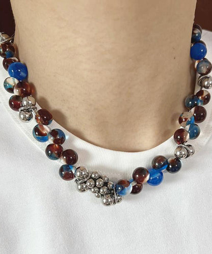 Multicolor Stainless Steel Acrylic Beading Gratuated Bead Necklace