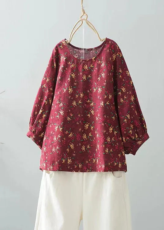 Fitted Blue O-neck Print Shirt Top Long Sleeve