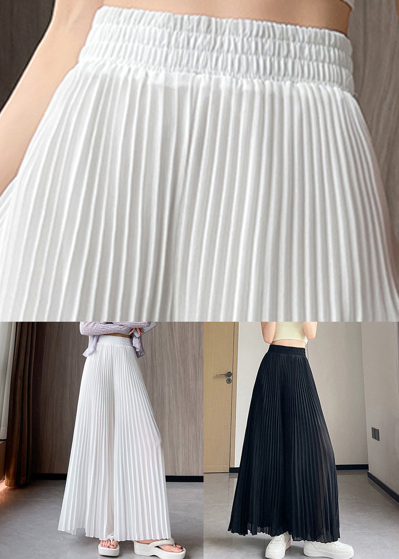 Simple White Wrinkled Elastic Waist Chiffon Pants Summer