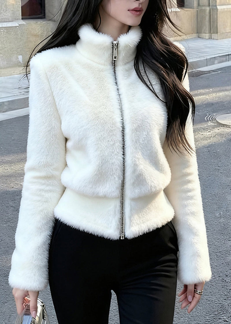 Natural White Zippered Patchwork Mink Hair Coat Spring