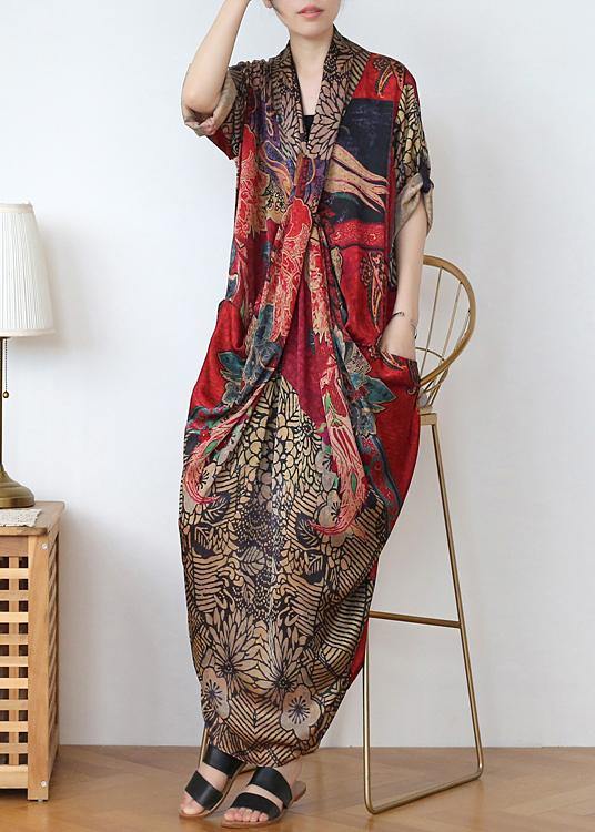 Classy Print V Neck Long Sleeve Holiday Summer Chiffon Dress