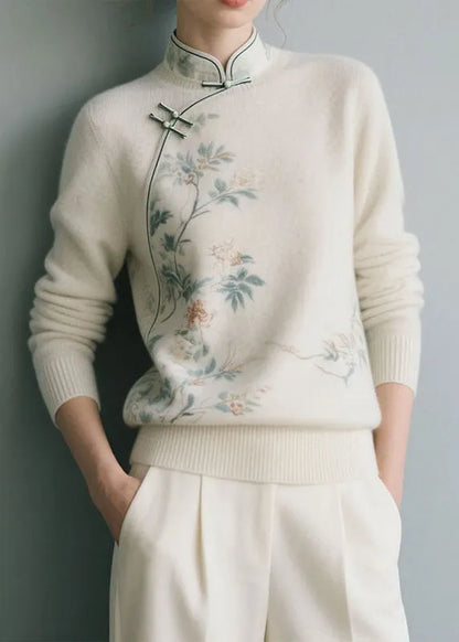 White Thick Knit Sweater Stand Collar Winter