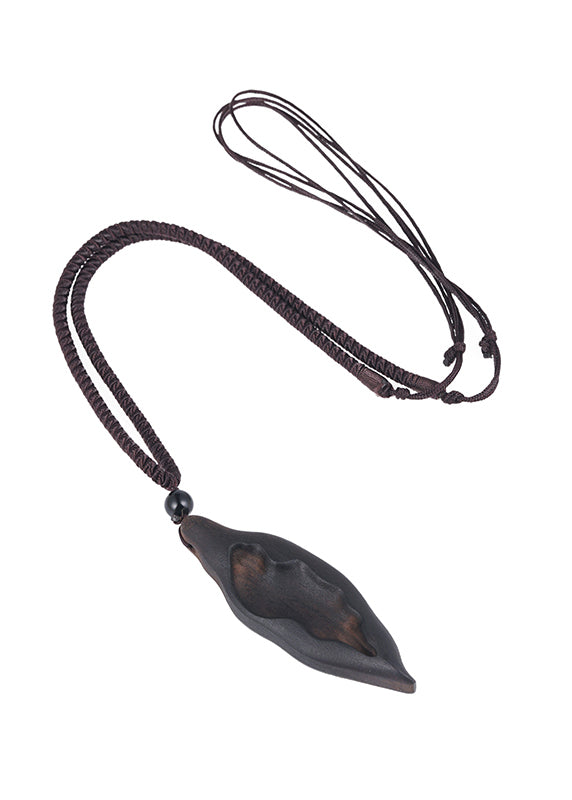 Simple Black Hand Knitting Leaf Pendant Necklace