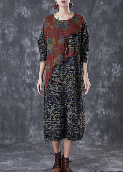 Colorblock Asymmetrical Patchwork Linen Loose Dress Spring