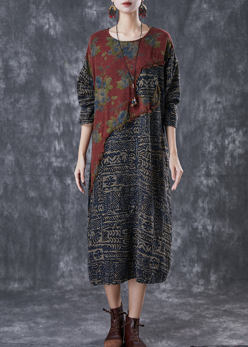 Colorblock Asymmetrical Patchwork Linen Loose Dress Spring
