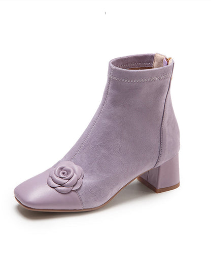 Purple Suede Splicing Chunky Boots