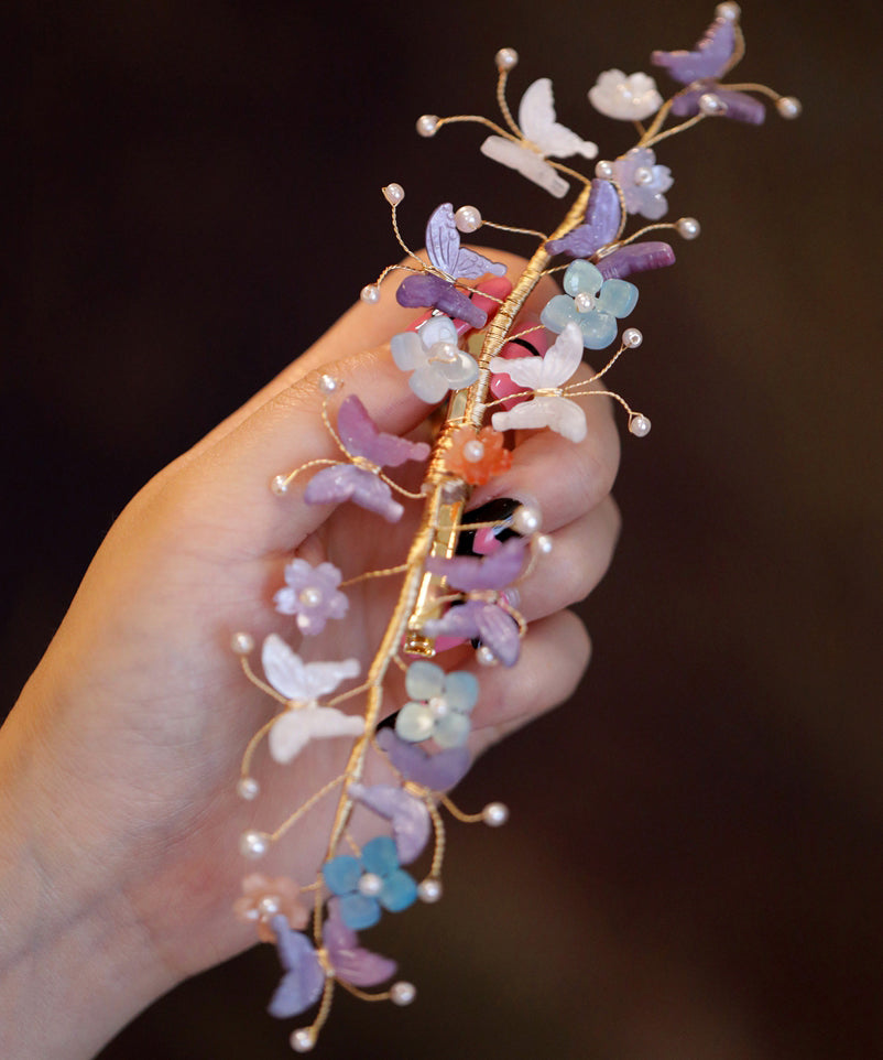 Colorblock Sterling Silver Overgild Pearl Butterfly Hairpin