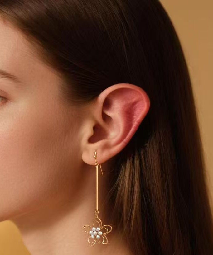 Fine Gold Metal Alloy Hollow Out Lariat Necklace and Drop Earrings Two-piece Set