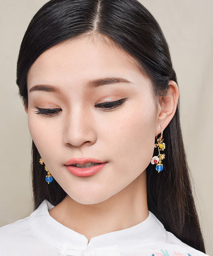 Diy Blue Agate Plum Blossom Branch 14k Gold Stud Earrings