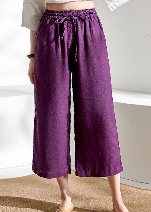 Beige Pockets Wide Leg Summer Pants Linen