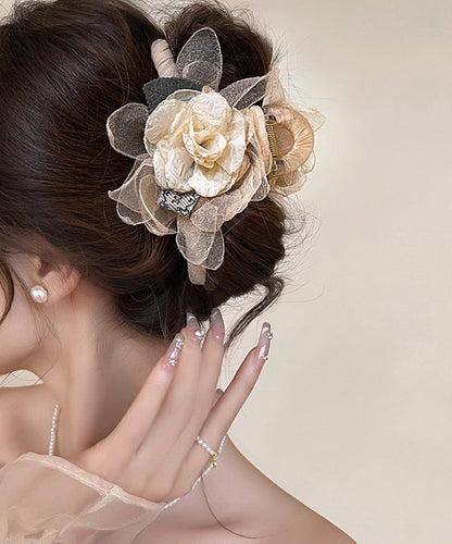 Beige Alloy Camellia Flower Tulle Hairpin
