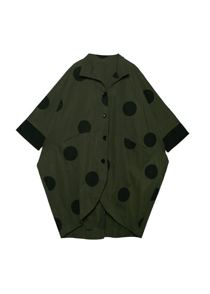Loose Army Green Asymmetrical Design Peter Pan Collar Dot Print Trench Coats Spring