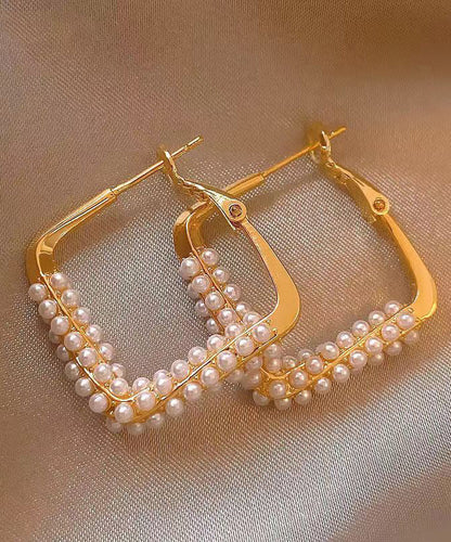 Gold Sterling Silver Overgild Zircon Pearl Hoop Earrings