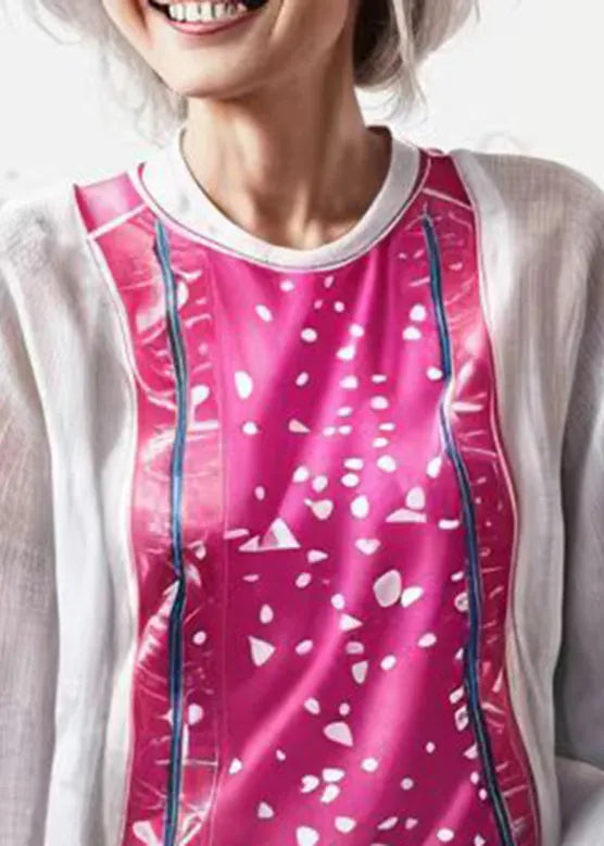Rose Patchwork Print Fake Two Pieces Tops Long Sleeve