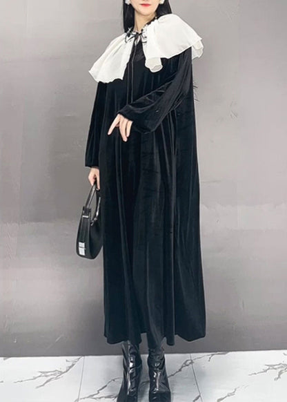 Chice White Sailor Collar Patchwork Silk Velour Maxi Dress Fall