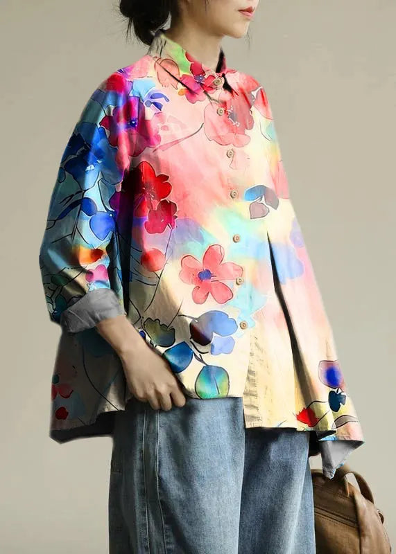 Organic Khaki Tunic Lapel Asymmetric Short Shirt Spring