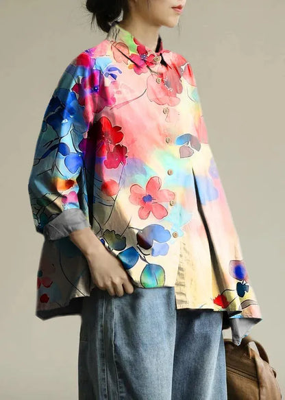 Organic Khaki Tunic Lapel Asymmetric Short Shirt Spring