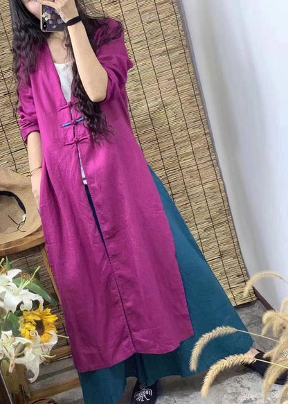 Rose V Neck Trench Coats and Wide Leg Pants Two Piece Set Fall