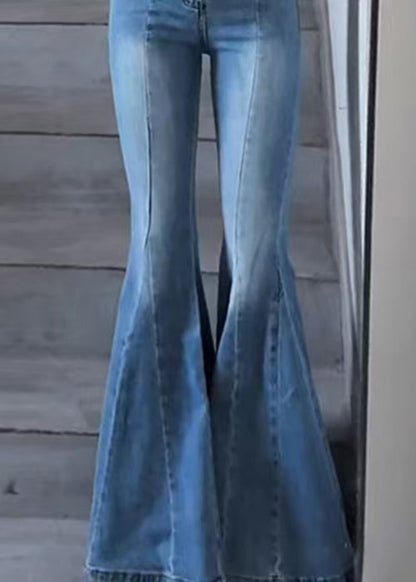 Slim Fit Blue Pockets High Waist Denim Flared Trousers Spring