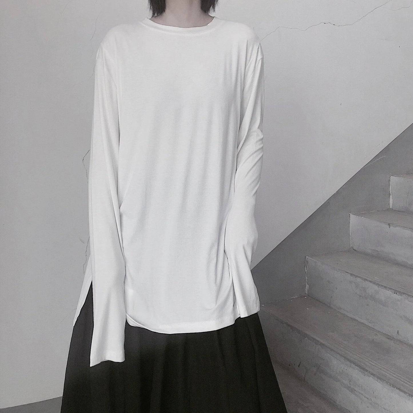 Handmade White Clothes for O Neck Side Open Baggy Shirt