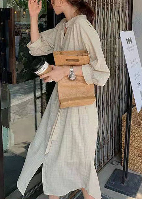Light Green Cinched Plaid Cotton Dress Spring