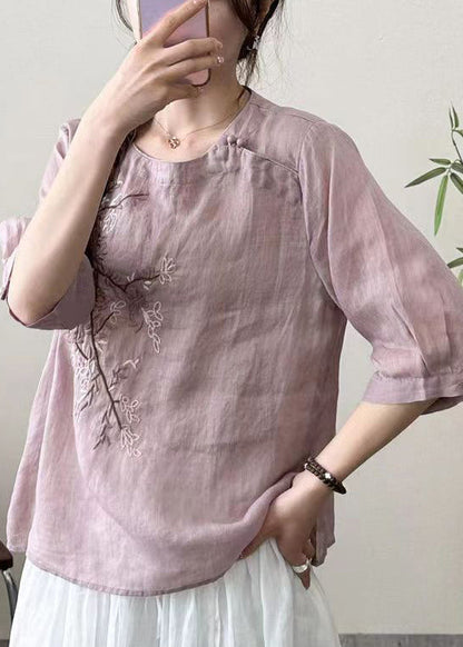 New Black O-neck Embroideried Patchwork Cotton T Shirt Half Sleeve