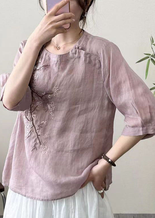 New Black O-neck Embroideried Patchwork Cotton T Shirt Half Sleeve