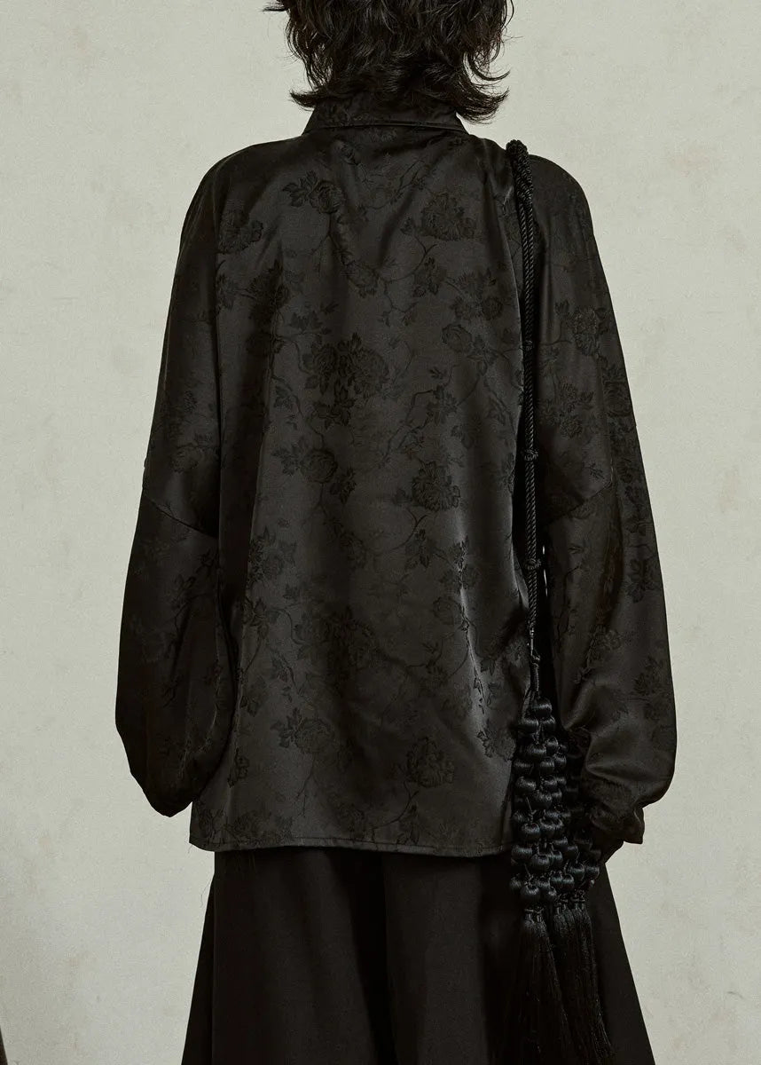 Jacquard Black Button Silk Shirts Fall