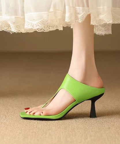 Green High Heel Flip Flops Faux Leather