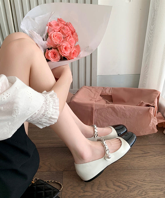 Splicing Flat Feet Shoes Silver Faux Leather Buckle Strap