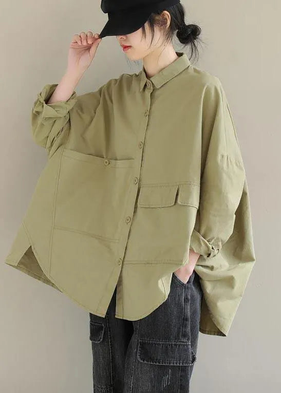 Diy Lapel Asymmetric Shirts Sleeve Khaki Shirt