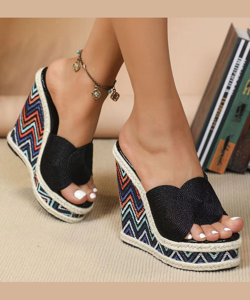 Wedge Heels Champagne Slide Sandals Peep Toe