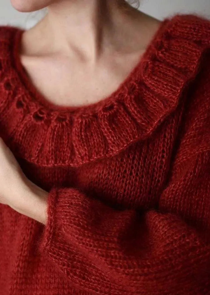 Red Peter Pan Collar Oversized Knit Pullover Winter