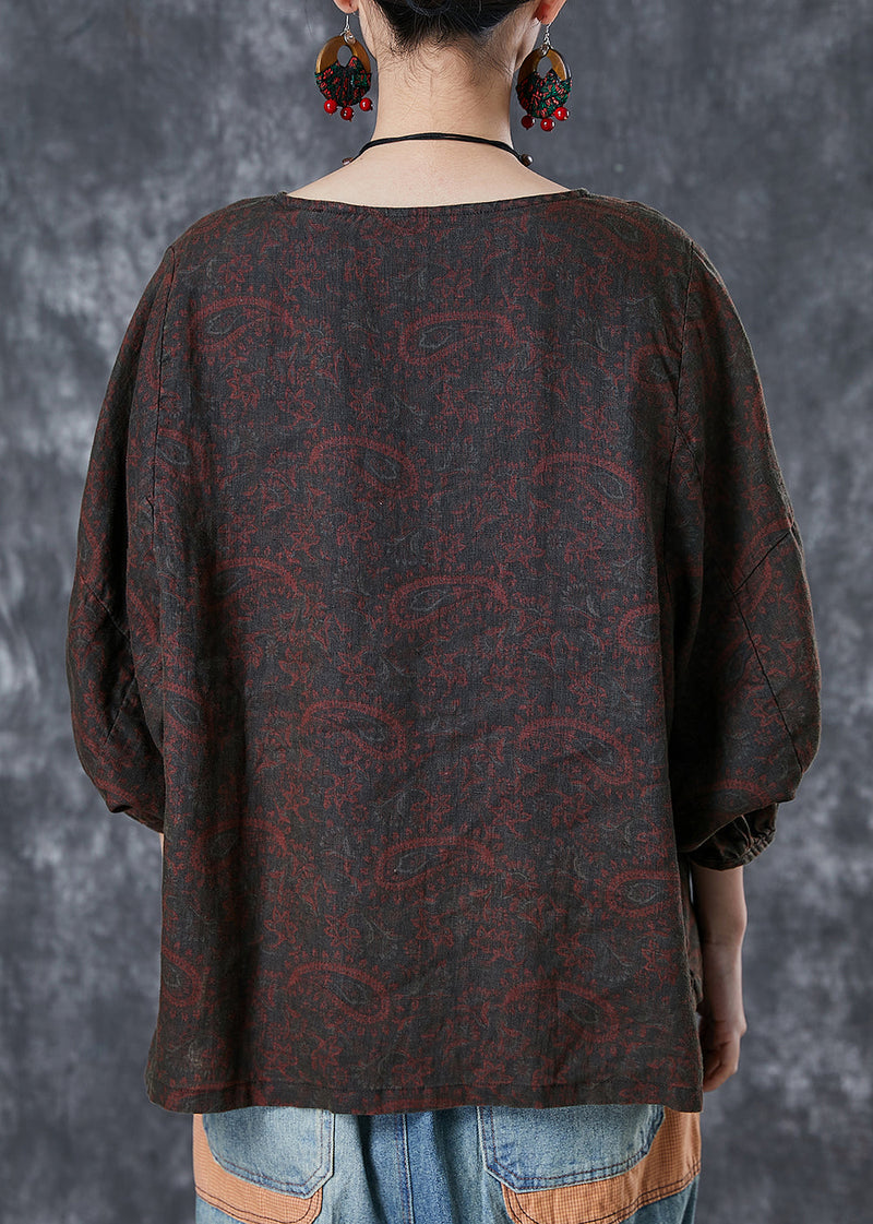 Chocolate Oversized Print Linen Shirt Tops Fall