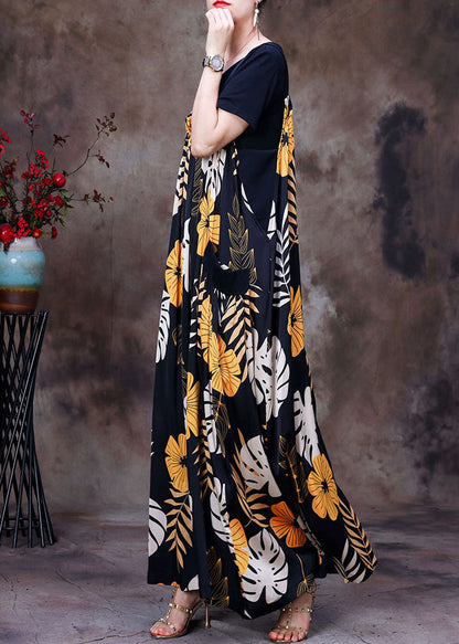 Italian Black Pockets Print Silk Pleated Spaghetti Strap Dress and Tank Two Pieces Set Summer