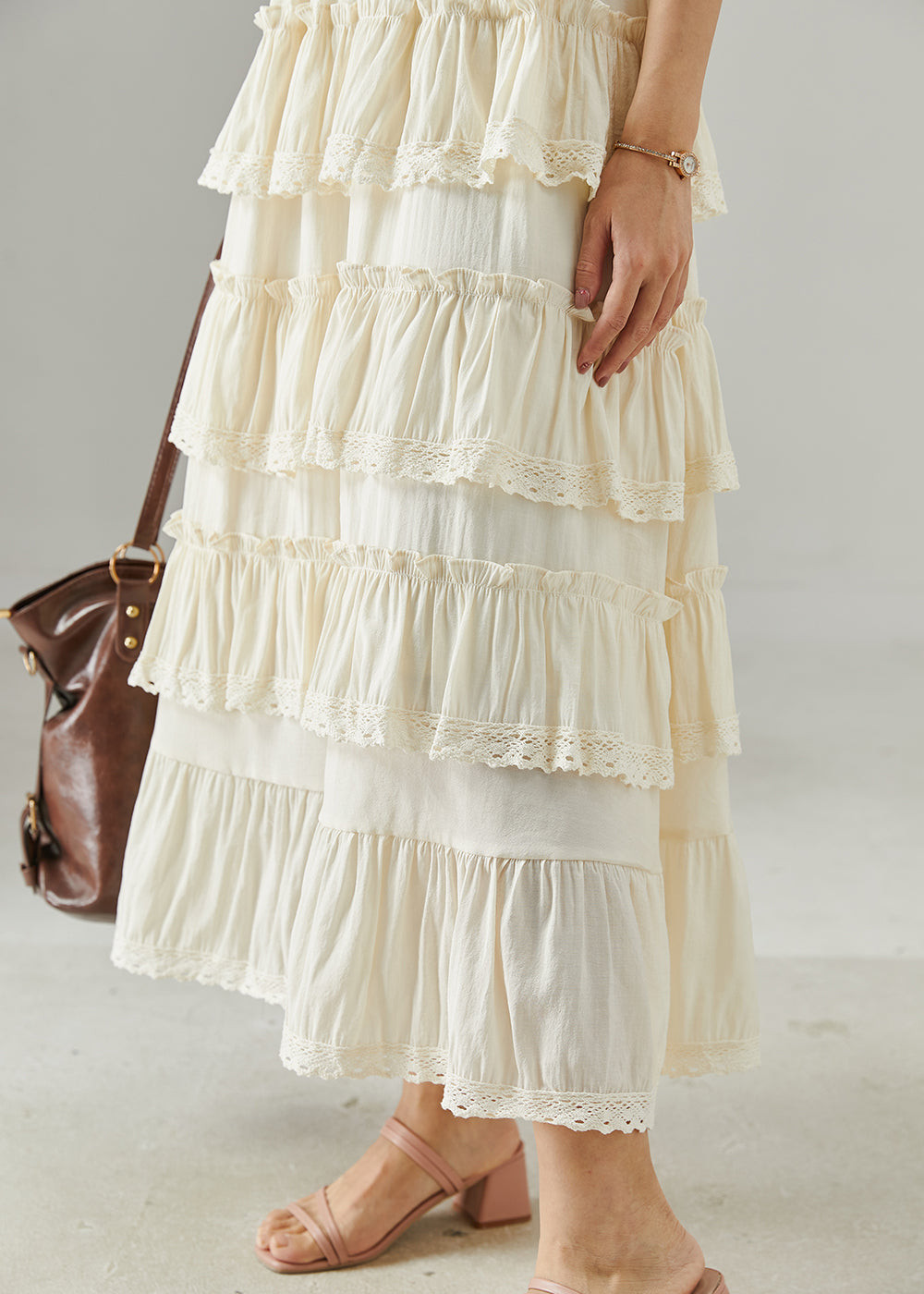 White Ruffles Patchwork Cotton Holiday Dresses Summer