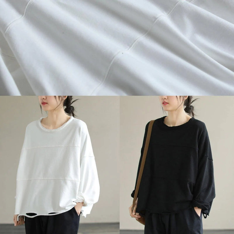 Italian O Neck Cotton Spring Tunic Pattern Pattern Black Blouse