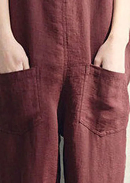 Chocolate Linen Jumpsuit Cotton Overall