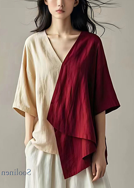 Mulberry Asymmetrical Patchwork Linen Shirts Summer