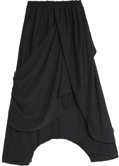 Black Chiffon Patchwork Asymmetrical Design Fall Pants