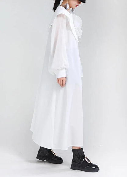 Classy White Patchwork Ruffles Chiffon Top