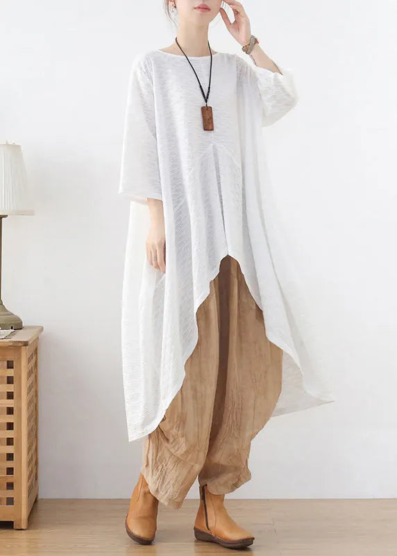 White Asymmetrical Design Top Three Quarter Sleeve