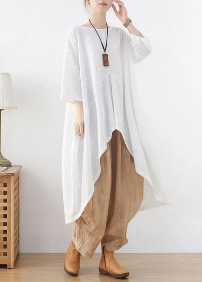 White Asymmetrical Design Top Three Quarter Sleeve