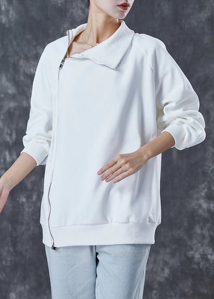 Italian White Asymmetrical Zippered Cotton Spring
