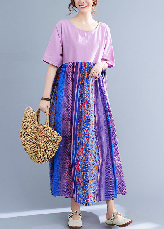 Llight Purple Patchwork Print Maxi Dress Summer