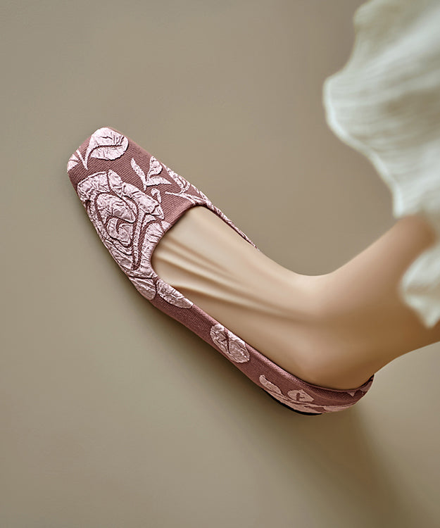 Pink Cotton Fabric Splicing Flats Embroidered