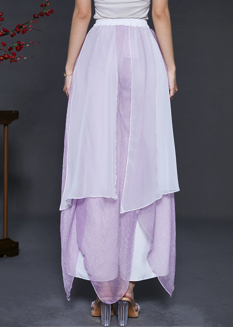 Purple Asymmetrical Chiffon Dance Skirt Pants Summer