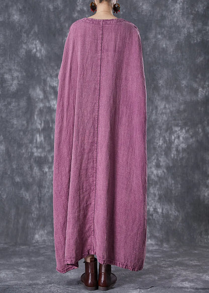 Organic Purple Embroideried Linen Maxi Dresses Fall