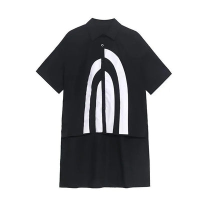 French Black Graphic Buttonlow High Design Shirt Top