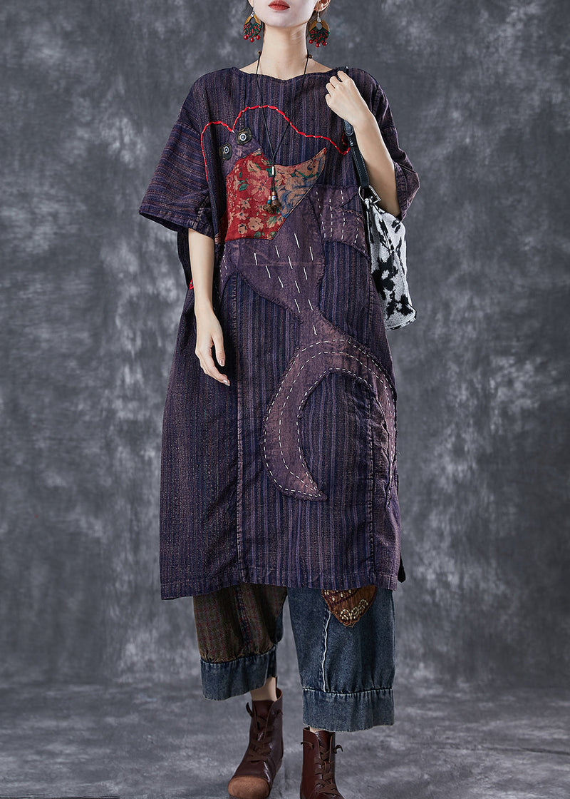 Embroideried Patchwork Applique Wear on Both Sides Cotton Dress Summer
